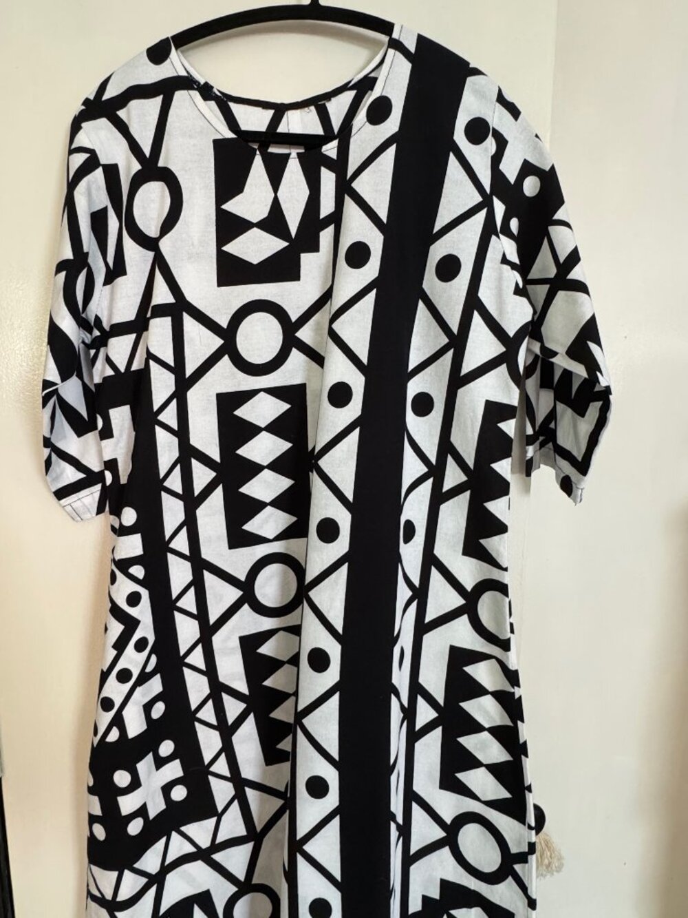 Black and White Cotton Tunic Dress US Medium Artisan Made African Inspired